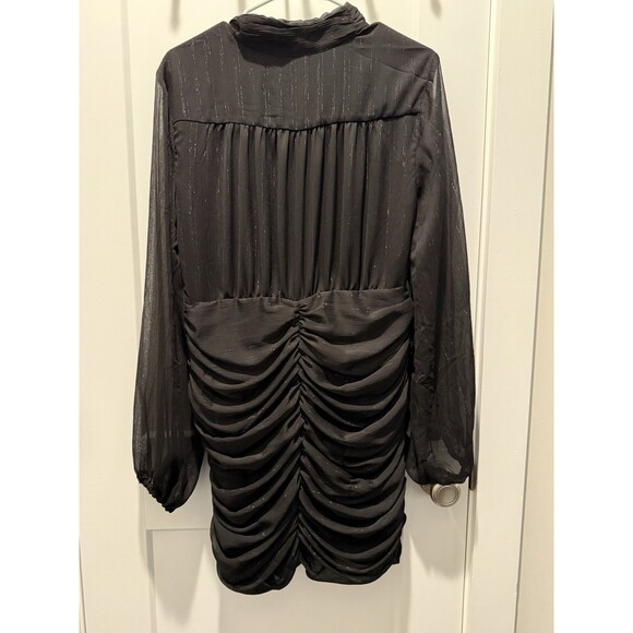House Of Harlow 1960 Lurex Metallic Ruched Mini Black Sheer Sleeves Dress 10 - Picture 7 of 7